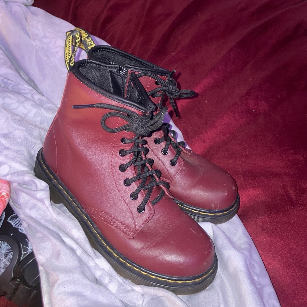 kids maroon doc martin boots